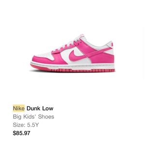 Nike Dunk Low Kids' Sneakers in Pink and White